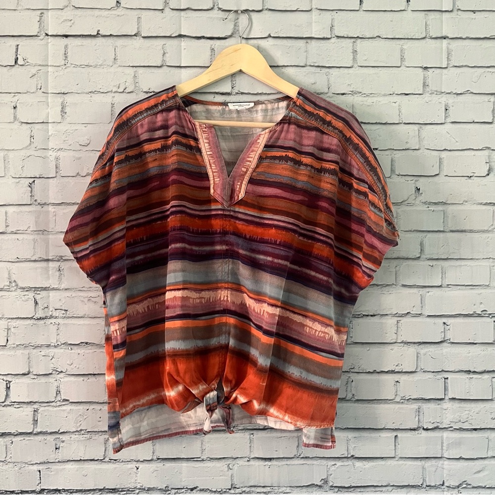 Tie Front Multicolor Earth Tone Shirt